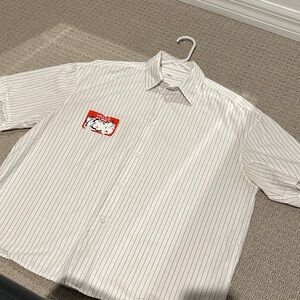 Zara White Striped Shirt with Graphic Patch